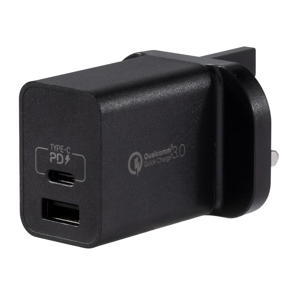 Momax One Plug 2-Ports USB Fast Charger Black Type-C PD + QC 3.0 USB