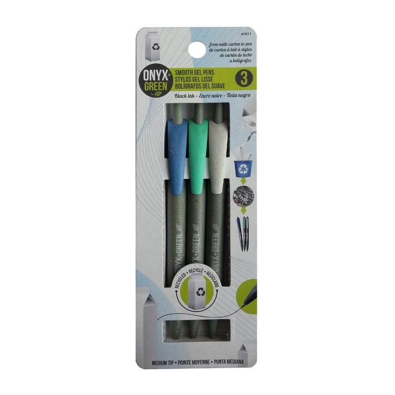 Onyx + Green Retractable Gel Pens Recycled Milk Carton (3 Pack)
