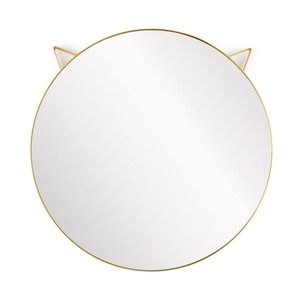 مرآة حائط دائرية على هيئة قطة معدنية باللون الذهبي من بالفي