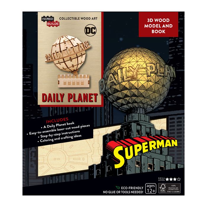 لعبة كتاب ونموذج خشبي ثلاثي الأبعاد على شكل Dc Comics Superman Daily Planet من إنكريديبويلدز