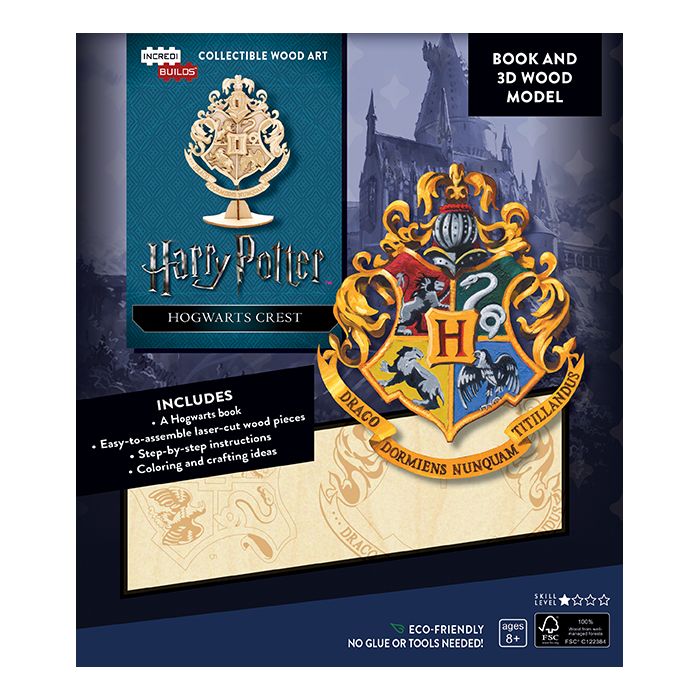 لعبة كتاب ونموذج خشبي ثلاثي الأبعاد على شكل Harry Potter Hogwarts Crest من إنكريديبويلدز