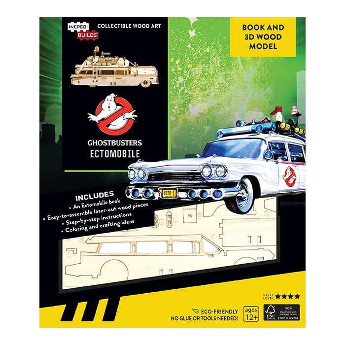 لعبة كتاب ونموذج خشبي ثلاثي الأبعاد على شكل Ghostbusters Ectomobile من إنكريديبويلدز