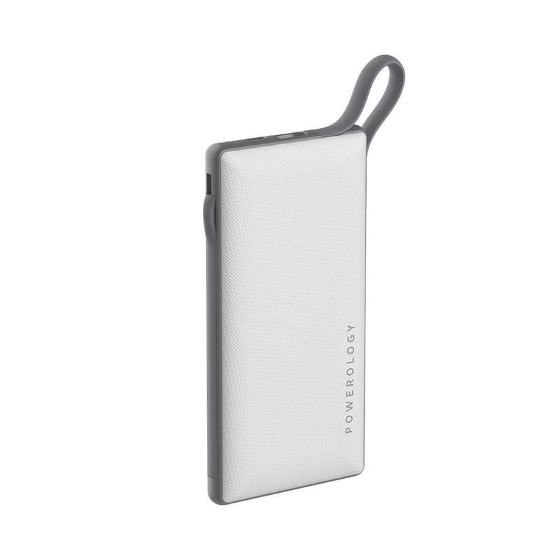 Powerology 6 In 1 10000mAh 2.1A with Built In Cable White Power Station