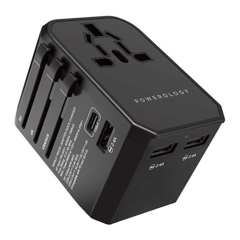 Powerology Universal 45W PD Travel Adapter with 2.4A QC USB-A Output