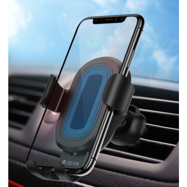 Devia Gravity Sensor Car Air Vent Wireless Charger Phone Holder Black