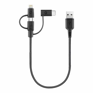 Energea Nylotough 3 in 1 MicroUSB + Lightning MFI + USB C Charge & Sync Cable 30cm Black