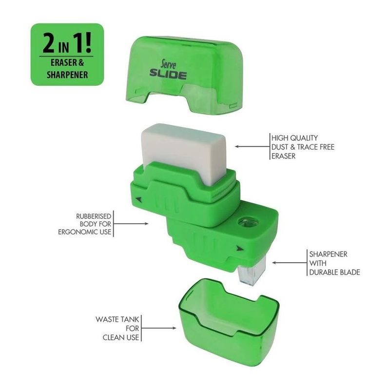 Serve Slide Eraser & Sharpener Combo Green