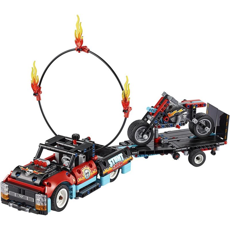 لعبة مجموعة بناء وتركيب مكعبات على شكل شاحنة ودراجة تكنيك ستانت شو من ليغو 42106