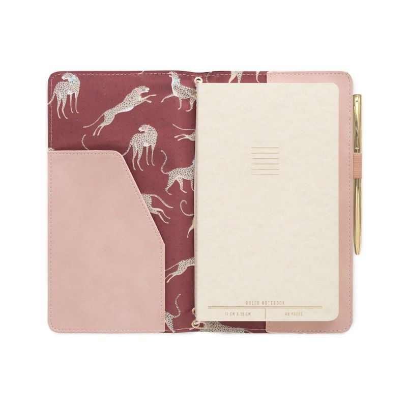 Designworks Leatherette Folio With Pen And Notebook Dusty Blush With Cheetah Fabric Liner