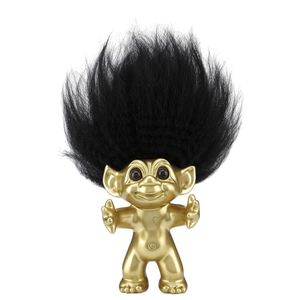 Good Luck Troll Brushed Brass with Black Hair Statue (12 cm)
