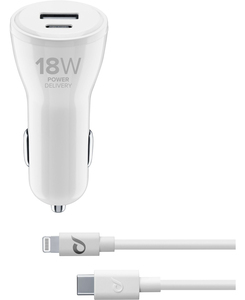 Cellularline Type-C to Lighning Kit 30W PD Car Charger - White
