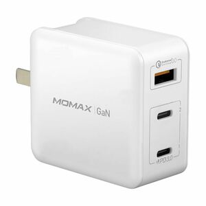 Momax 3-Port 2XUSB C 1X USB A 65W Gan White Wall Charger