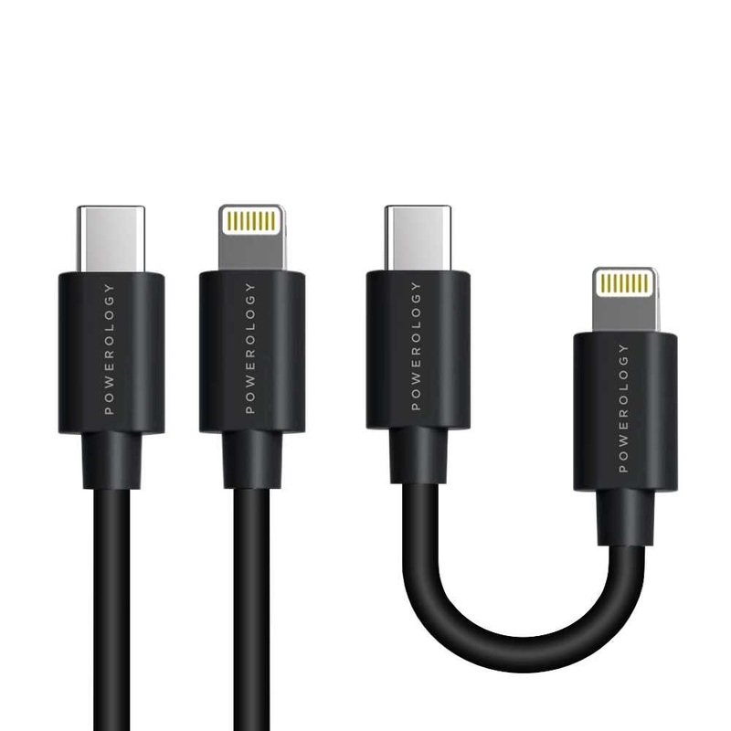 Powerology USB-C to Lightning Cable Combo Black (0.25m + 0.9m)