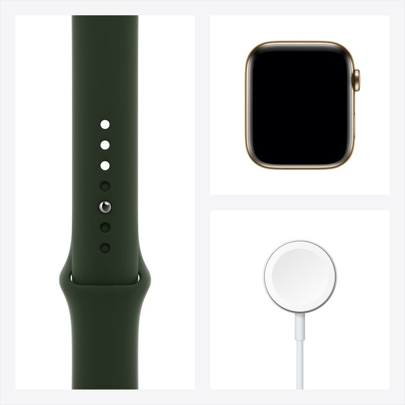 Apple Watch Series 6 GPS + Cellular 40mm Gold Stainless Steel Case with Cyprus Green Sport Band