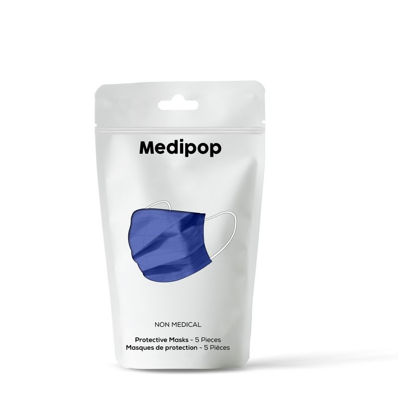 Medipop Disposable Face Masks for Adults Blue (Pack of 5)