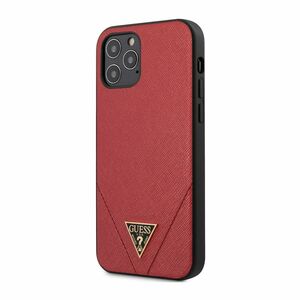Guess Pu Saffiano V Stitched with Metal Logo Case for iPhone 12 Pro Red