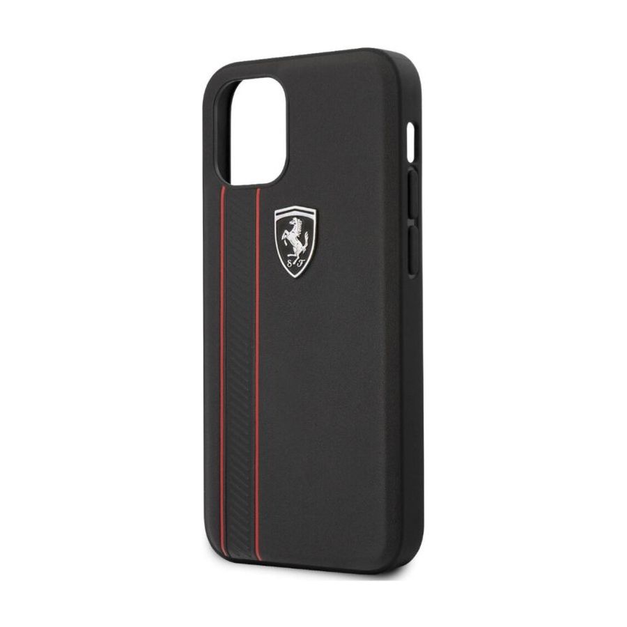 Ferrari Off Track Genuine Leather Hard Case Black for iPhone 12 Pro/12
