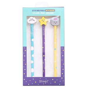 Mr.Wonderful Set of Three Pencils with Character Erasers
