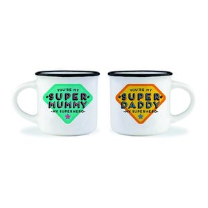 Legami Espresso for Two - Porelain Coffee Mugs 50 ml - Super Mum & Dad (Set of 2)