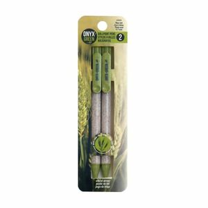 Onyx & Green Gel Pen Black.7mm Made Of Wheat Straw Retractable Eco Friendly 2 Pack 1018