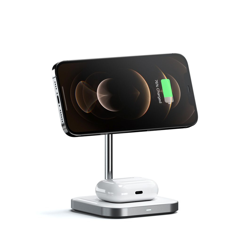 Satechi Aluminum 2-In-1 Magnetic Wireless Charging Stand Space Gray