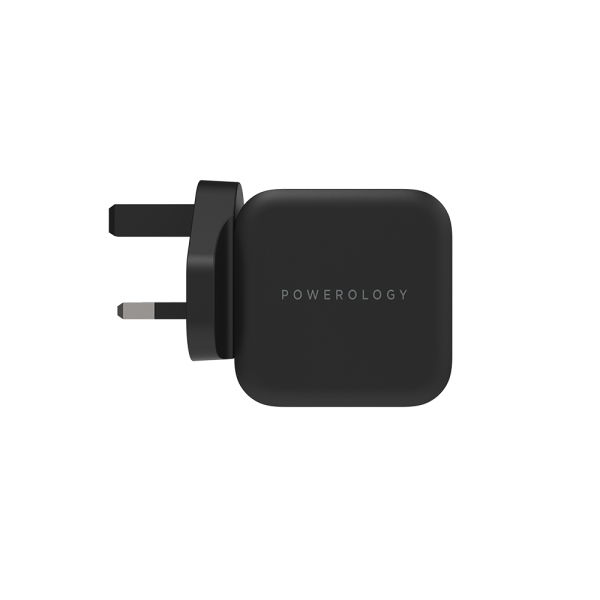 Powerology Ultra-Compact 61W PD Gan Charger with Type-C to Type-C Cable 2M Black UK