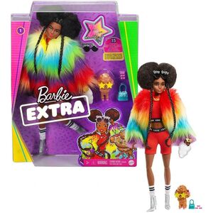 Barbie Extra In Furry Rainbow Coat with Pet Poodle Doll