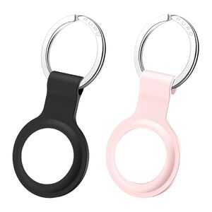 Puro Keychain Liquid Silicon for Apple AirTag with Carabiner Black/Rose Set of 2