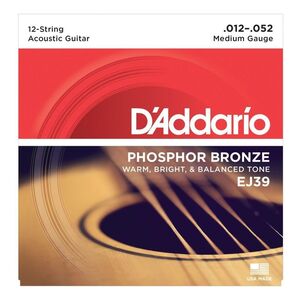 D'Addario EJ39 Acoustic Guitar 12-Strings - Phosphor Bronze (.012-.052 Medium Gauge)