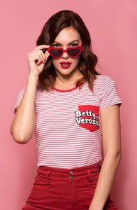 Betty & Veronica Logo Pocket Red Stripe T-Shirt Black/White/Red