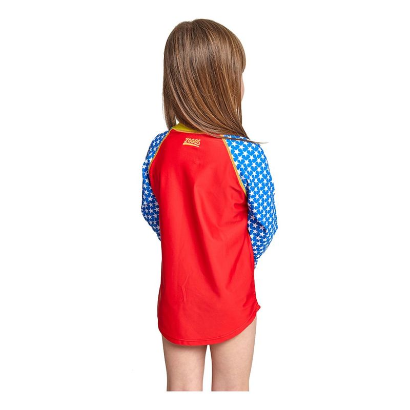 Zoggs Wonderwoman Long Sleeve Sun Top Junior Girls Red/Blue