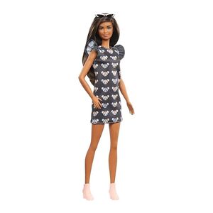 Barbie Fashionista 140 Brunette With Mouse Print Dress Doll GYB01