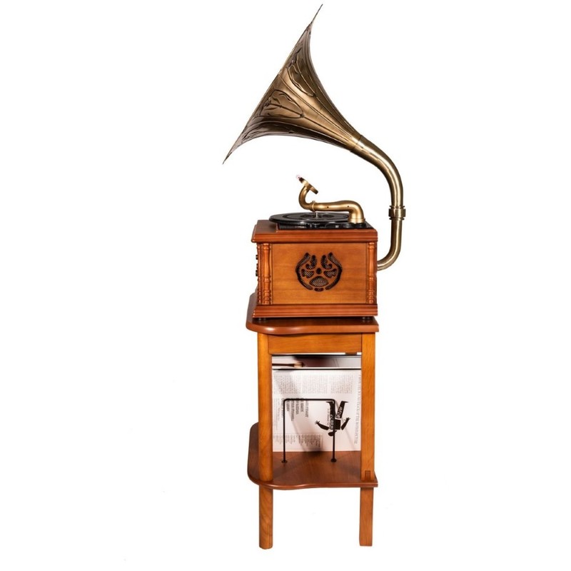 MJI Gramophone Classic Bronze Horn Turntable + Stand Table