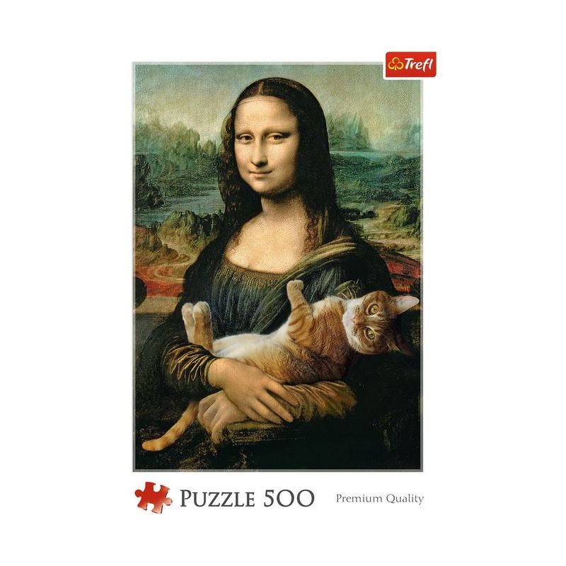 لعبة أحجية تركيب الصور المقطعة بتصميم الموناليزا تحمل قطة من أعمال بريدجمان مكونة من 500 قطعة من تريفل