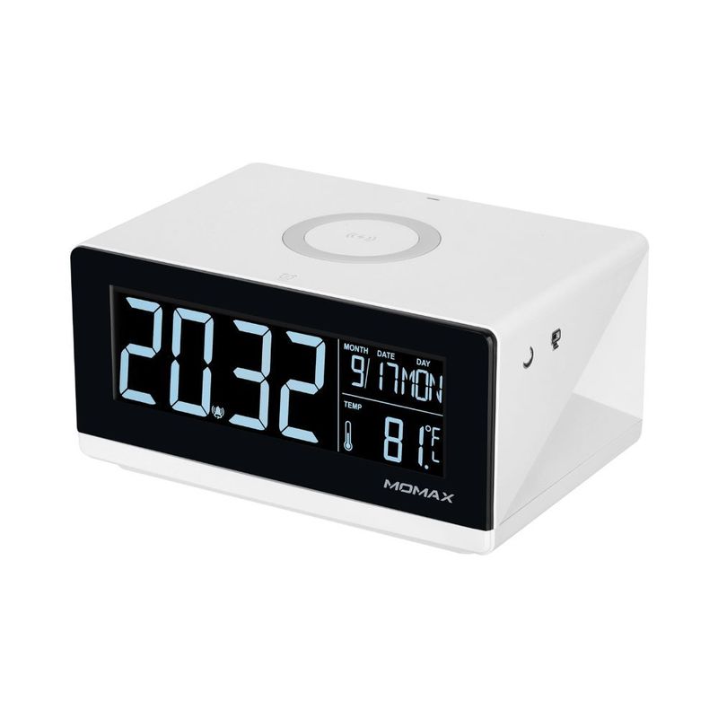 Momax Q.Clock Digital Clock With Wireless Charging White