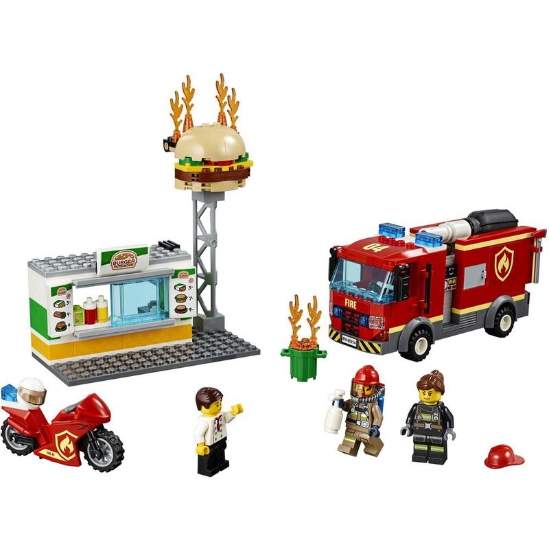 لعبة مجموعة بناء وتركيب مكعبات على شكل إنقاذ من حريق برجر بار سيتي فاير من ليغو 60214