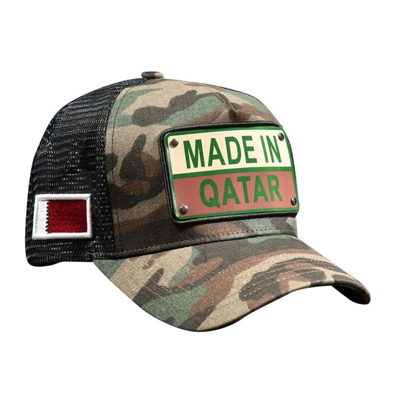 Queue Premium Black Mesh & Metal Logo Men's Trucker Cap Camo/Black