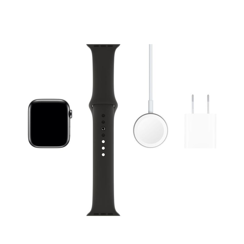 Apple Watch Series 5 GPS + Cellular 44mm Space Black Stainless Steel Case with Black Sport Band S/M & M/L