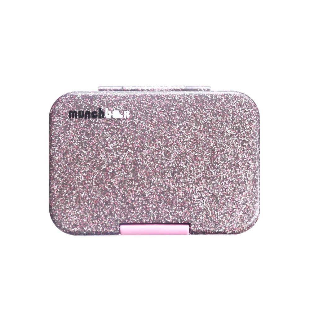Munchbox Munchi Snack Sparkle Silver Shimmer With Pink Latch