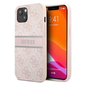 Guess 4G PU Leather Case with Printed Stripe for iPhone 13 Pink