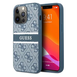 Guess 4G PU Leather Case with Printed Stripe for iPhone 13 Pro Blue