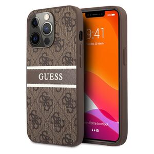 Guess 4G PU Leather Case with Printed Stripe for iPhone 13 Pro Max Brown