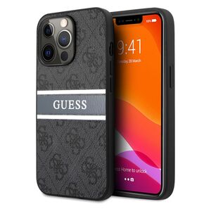 Guess 4G PU Leather Case with Printed Stripe for iPhone 13 Pro Max Gray