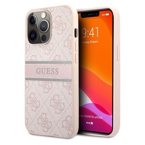 Guess 4G PU Leather Case with Printed Stripe for iPhone 13 Pro Pink