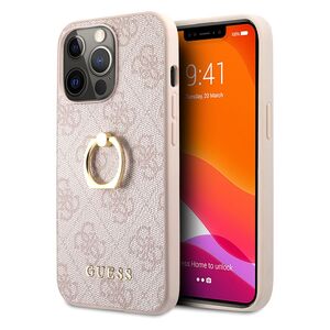 Guess PU Leather 4G Case with Ring Stand for iPhone 13 Pro Pink