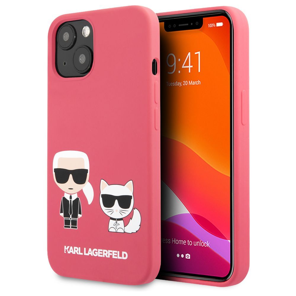 Karl Lagerfeld Liquid Silicone Case Karl And Choupette for iPhone 13 Pink