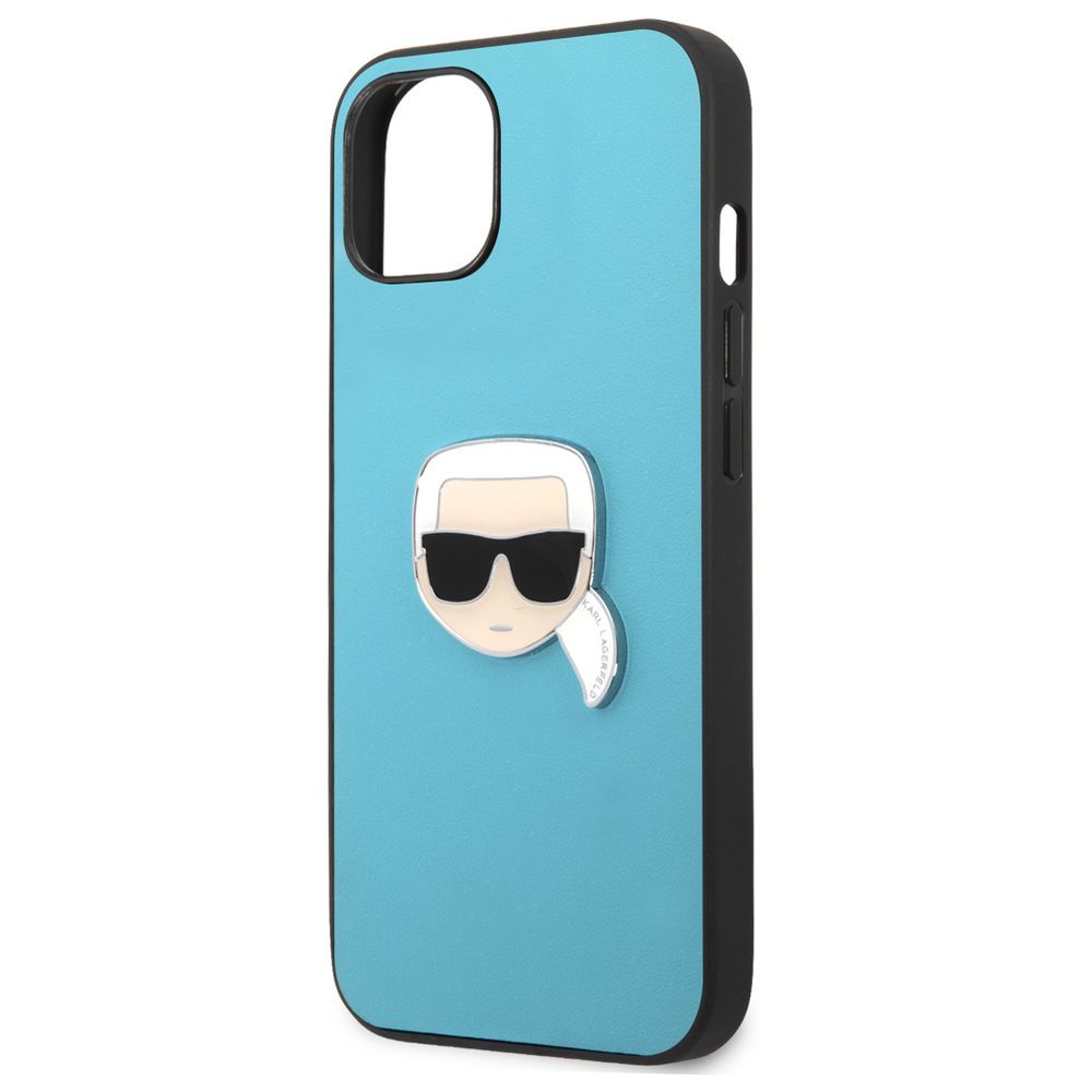 Karl Lagerfeld PU Leather Case Karl Head Metal Logo for iPhone 13 Blue