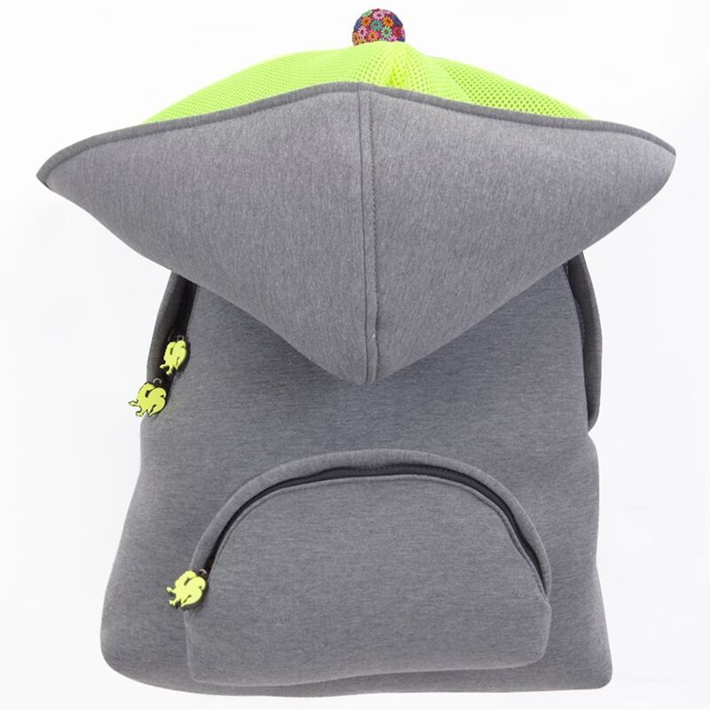 Morikukko School Hooded Backpack Grey Neon Yellow