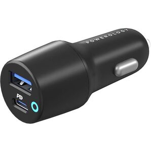 Powerology 38W Ultra-Quick Dual Output Black with USB-C to C Cable Car Charger Black
