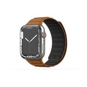 BAYKRON Premium Soft Touch Silicone Magnetic Band Saddle Brown and Black for Apple Watch 42/44/45 mm